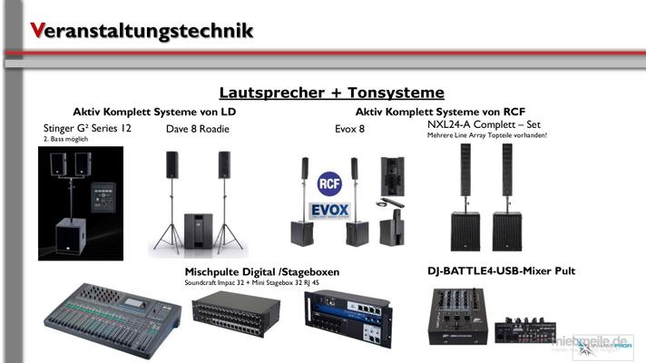 Musikanlage mieten & vermieten - Musikanlage / Veranstaltungstechnik / Lichtanlagen / Multimedia / Beamer / Rigging / Bühnen in Neunkirchen am Sand