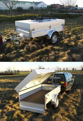 Kastenanhänger mieten & vermieten - Salomon Deckelanhänger / Urlaubsanhänger mit Fahrradträgern 850 kg gebremst / 100 km/h in Köln