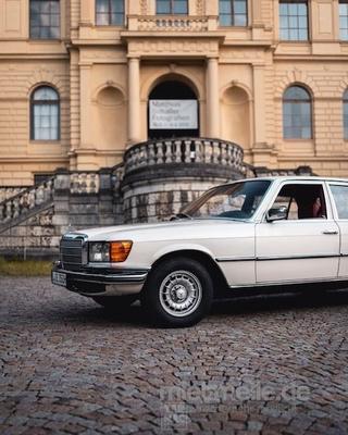 Oldtimer mieten & vermieten - Mercedes Benz W116 350SEL weiß, Leder rot, Limosine in Leipzig