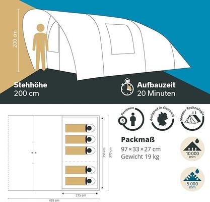 Camping Zelte mieten & vermieten - Tunnelzelt Camping Campingzelt 5 Personen 4950x3700x2000 Campingzelte Baldachin-Überdachung in Elsdorf (Rheinland)
