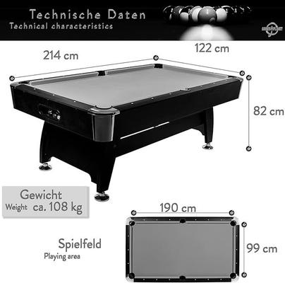Billardtisch mieten & vermieten - Billardtisch Premium 214 x 122 x 82 cm Billardspiel + Zubehör Profibillard – Billard mieten in Elsdorf (Rheinland)