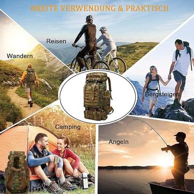 Campingzubehör mieten & vermieten - Kampfrucksack 80L Tarnrucksack Angelrucksack Bergsteigerrucksack Militärrucksack Camouflag Rucksack in Elsdorf (Rheinland)