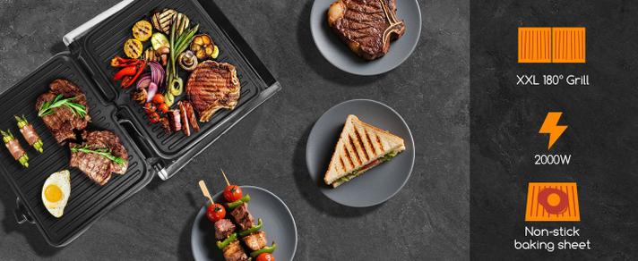 Grill & Ofen mieten & vermieten - Panini-Grill Sandwichmaker Sandwichgrill 2000 Watt Edelstahl Antihaftbeschichtung Öffnung 180 Grad in Elsdorf (Rheinland)