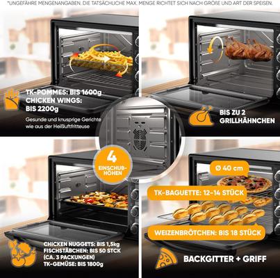 Grill & Ofen mieten & vermieten - Minibackofen Hähnchengrill Drehspieß Toaster Grill Pizzaofen mit Umluft 60L Antihaftbeschichtung in Elsdorf (Rheinland)
