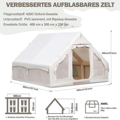 Camping Zelte mieten & vermieten - Glampingzelt aufblasbar 400 x 300 x 210 cm aufblasbares Campingzelt für 4–8 Personen großes Zelt in Elsdorf (Rheinland)