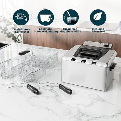 Grill & Ofen mieten & vermieten - Fritteuse 5 Liter 3270 Watt Thermostat 3 Frittierkörbe Kaltzone 6-7 Personen Grau in Elsdorf (Rheinland)