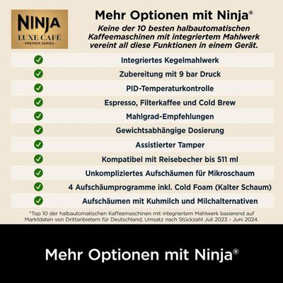 Kaffeemaschinen mieten & vermieten - Ninja Kaffeeautomat Luxe 3-in-1-Kaffeemaschine mit Mahlwerk und Aufschäumer für Latte Cappuccino in Elsdorf (Rheinland)