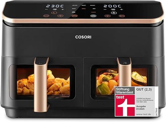 Grill & Ofen mieten & vermieten - Heißluftfritteuse gold 2 Fächer 6-in-1 Dual Zone XXL 8,5 L zwei Kammern mit Sichtfenster in Elsdorf (Rheinland)