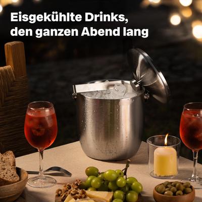 Bar Theke mieten & vermieten - Eiswürfelbehälter Eiskübel mit Deckel und Zange Edelstahl doppelwandig isoliert extra Kühlung in Elsdorf (Rheinland)
