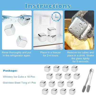 Eiswürfelmaschine mieten & vermieten - Eiswürfel Whiskysteine Edelstahl 18 Stück Edelstahl 304 widerverwendbar gefrorene Eiswürfel Wein in Elsdorf (Rheinland)