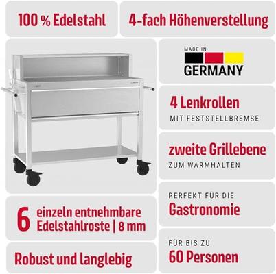 Grill & Ofen mieten & vermieten - Gastrogrill Gastro Holzkohlegrill Profigrill Edelstahlgrill XXL Grill Holzkohle 4 Lenkrollen 8 mm in Elsdorf (Rheinland)