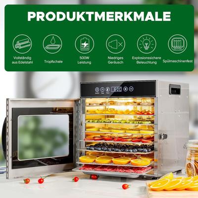 Buffetzubehör mieten & vermieten - Dörrgerät trocknen entsaften von Obst Früchten Gemüse u.a. Edelstahl 500 Watt 10 Stufen 30-90°C in Elsdorf (Rheinland)