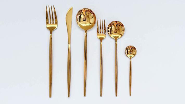 Besteck mieten & vermieten - Goldenes Besteck STILETTO 6-tlg. gold glänzend weds4rent in Backnang