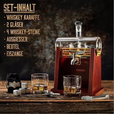 Cocktailbar mieten & vermieten - WHISKEY Karaffen-Set Whisky Schiffskaraffe 1100 ml 2 Whiskygläser 4 Whiskysteine edel servieren in Elsdorf (Rheinland)