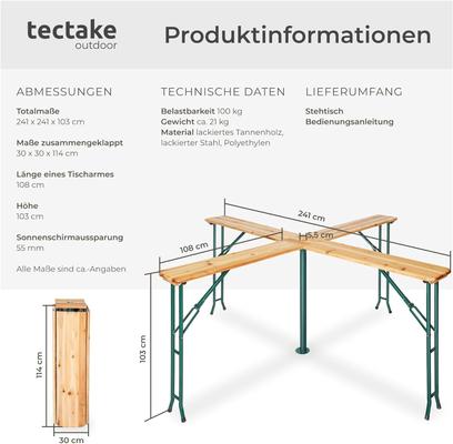Tische mieten & vermieten - Quattro Bierzeltgarnitur Stehtisch XXL Biertisch Klapptisch Gartentisch aus Holz klappbar Outdoor in Elsdorf (Rheinland)