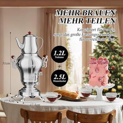 Cocktailbar mieten & vermieten - Türkischer Teekocher Wasserkocher elektrisch Samoware Edelstahl 1850 Watt Teemaschine 2,5 L + 1,2 L in Elsdorf (Rheinland)