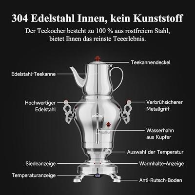 Cocktailbar mieten & vermieten - Türkischer Teekocher Wasserkocher elektrisch Samoware Edelstahl 1850 Watt Teemaschine 2,5 L + 1,2 L in Elsdorf (Rheinland)