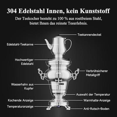 Cocktailbar mieten & vermieten - Teemaschine elektrisch Wasserkocher Teekocher Samoware Edelstahl 1850Watt 5 L + 1,6 L Teekannen Set in Elsdorf (Rheinland)