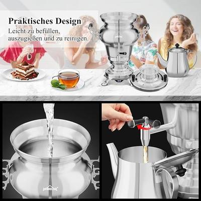 Cocktailbar mieten & vermieten - Teemaschine elektrisch Wasserkocher Teekocher Samoware Edelstahl 1850Watt 5 L + 1,6 L Teekannen Set in Elsdorf (Rheinland)