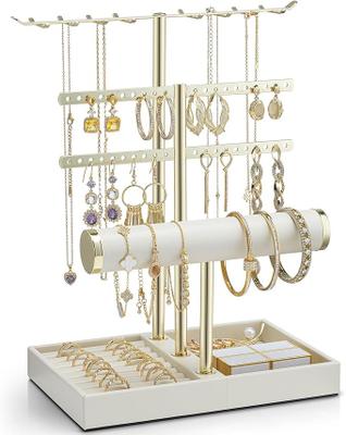 Messe Zubehör mieten & vermieten - Schmuck Organizer 4 Etagen Schmuckständer Gold lederner Armbandhalter Schmuckaufbewahrung Display in Elsdorf (Rheinland)