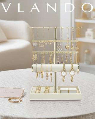 Messe Zubehör mieten & vermieten - Schmuck Organizer 4 Etagen Schmuckständer Gold lederner Armbandhalter Schmuckaufbewahrung Display in Elsdorf (Rheinland)