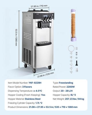 Softeismaschine mieten & vermieten - Kommerzielle Softeismaschine 2200 W Eismaschine 2 x 6 L freistehend 20-28 L/h 3 Geschmacksrichtungen in Elsdorf (Rheinland)