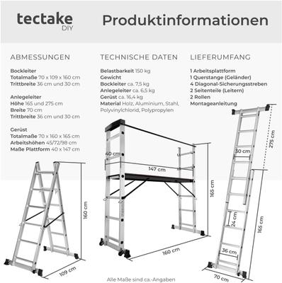 Gerüst mieten & vermieten - Gerüst 3 m Arbeitshöhe Leiter 4 in 1 mobile Mehrzweckleiter Arbeitsbühne Baugerüst Alu Gerüst in Elsdorf (Rheinland)