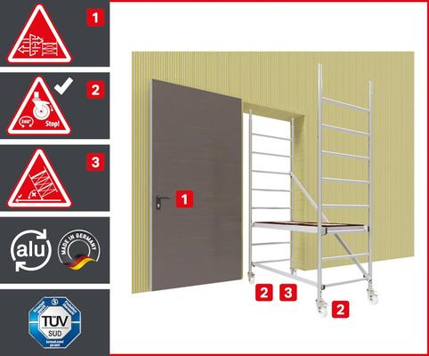 Gerüst mieten & vermieten - Treppengerüst 9,1 m Arbeitshöhe gebremste Lenkrollen TÜV Traglast 200kg/m² Alu Rollgerüst Baugerüst in Elsdorf (Rheinland)