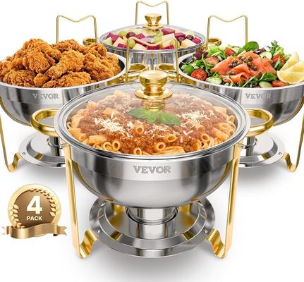 Buffetzubehör mieten & vermieten - Chafing Dish Buffet Speisenwärmer 4 x 4,7 Liter Behälter runder Catering-Wärmespender Buffetwärmer in Elsdorf (Rheinland)