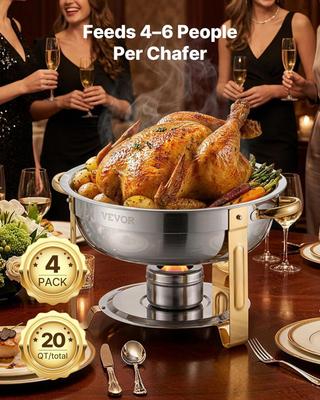 Buffetzubehör mieten & vermieten - Chafing Dish Buffet Speisenwärmer 4 x 4,7 Liter Behälter runder Catering-Wärmespender Buffetwärmer in Elsdorf (Rheinland)