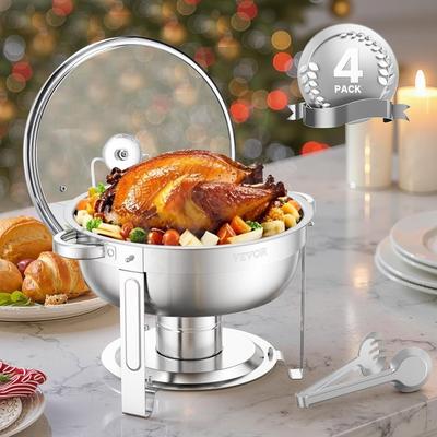 Buffetzubehör mieten & vermieten - Chafing Dish Buffet Speisenwärmer 4 x 4,7 Liter Behälter runder Catering-Wärmespender Buffetwärmer in Elsdorf (Rheinland)