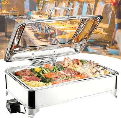 Buffetzubehör mieten & vermieten - Elektrischer Speisewärmer 1/1 Chafing Dish Glasdeckel 9L Wärmebehälter Buffet Edelstahl Buffetwärmer in Elsdorf (Rheinland)