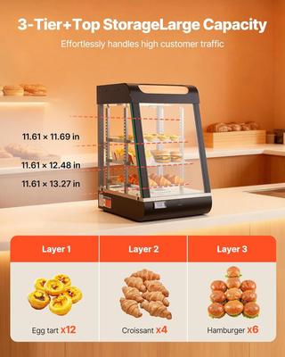 Buffetzubehör mieten & vermieten - Wärmetheke 3-stöckig 57 L Warmhaltevitrine 800 W Warmhaltetheke 30–85 °C Speisenwärmer mit LED in Elsdorf (Rheinland)