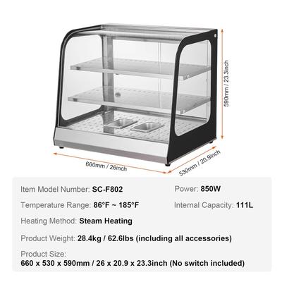 Buffetzubehör mieten & vermieten - 111 L Speisenwärmer 2-stufig kommerziell 850 W Speisenwärmer mit gehärtetem Glas und Dampfheizung in Elsdorf (Rheinland)