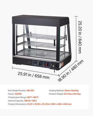 Buffetzubehör mieten & vermieten - Warmhaltevitrine 100 L Wärmetheke 3-stöckig 1200 W Warmhaltetheke 30–85 °C Speisenwärmer LED in Elsdorf (Rheinland)