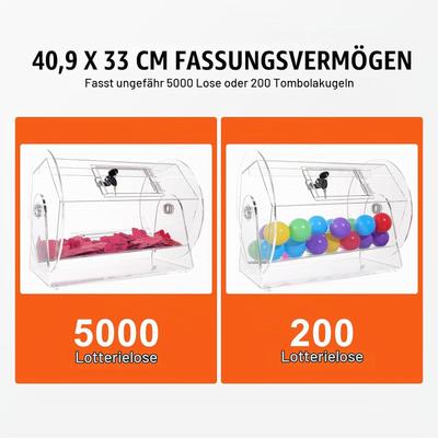 Gewinnspiele mieten & vermieten - Lotteriespiel Lostrommel 5000 Lose 200 Tombola-Kugeln Fassungsvermögen professioneller Los-Drehkäfig in Elsdorf (Rheinland)